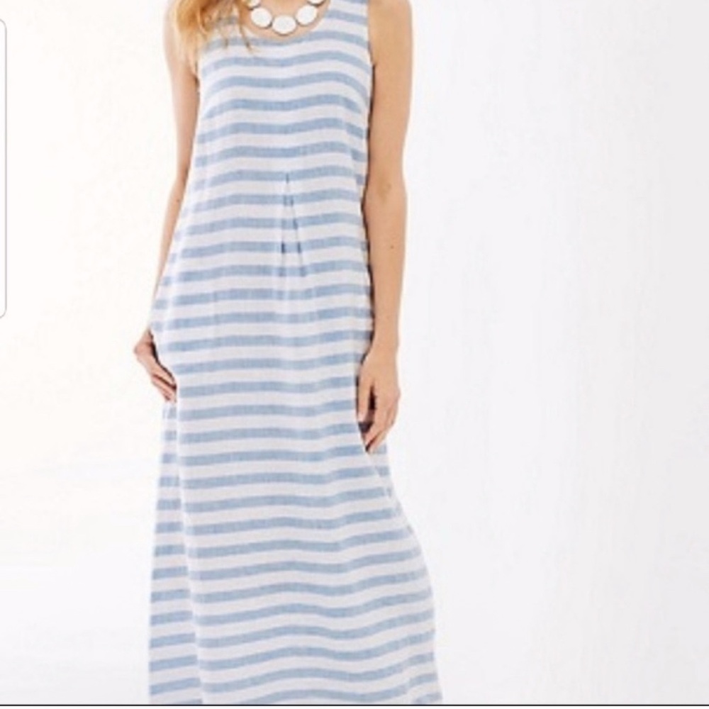 J JILL Love Linen Striped Maxi Dress Coastal Nautical Beach Resort Vacation XS